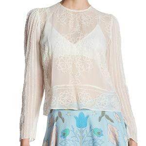 Tracy Reese sheer white 3/4 sleeve beaded blouse